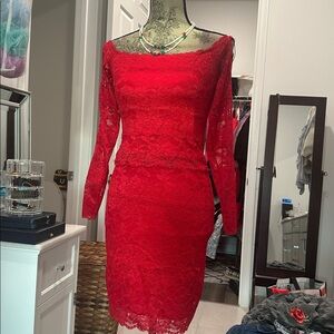 2 piece Guess Red Lace Long Sleeve Dress